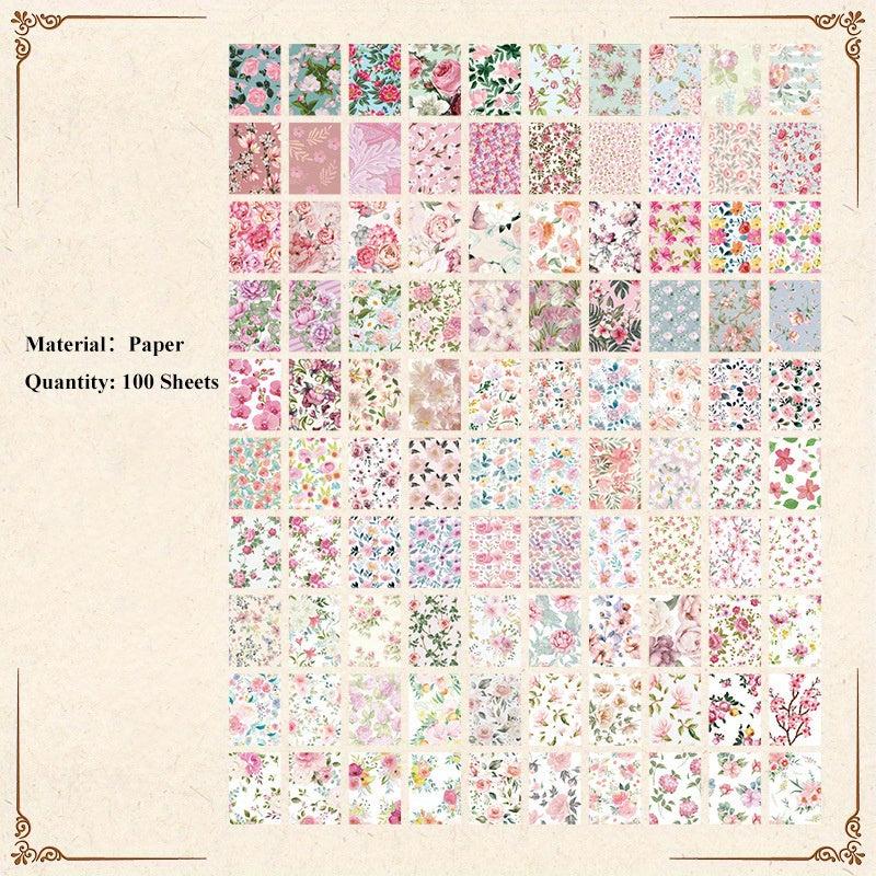 100 Sheets Retro Floral Plants Paper for Scrapbooking DIY Journaling