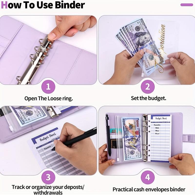 Budget Binder w/ Zipper Envelopes Cash Envelope Insert A6 Budgeting Money