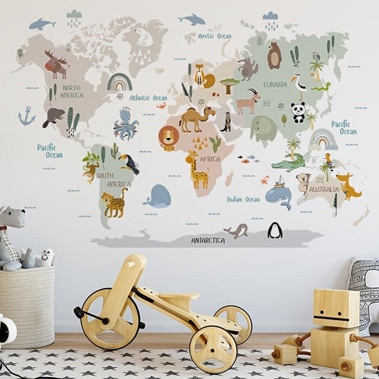Animal Map Preschool Classroom Decoration Self-adhesive Stickers