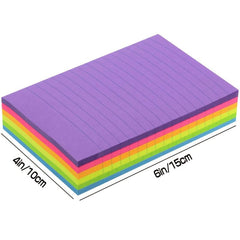 6pcs 4x6 Lined Sticky Notes Pad 50 Sheets Large Colorful Self Adhesive Bulk Pack