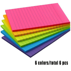 6pcs 4x6 Lined Sticky Notes Pad 50 Sheets Large Colorful Self Adhesive Bulk Pack
