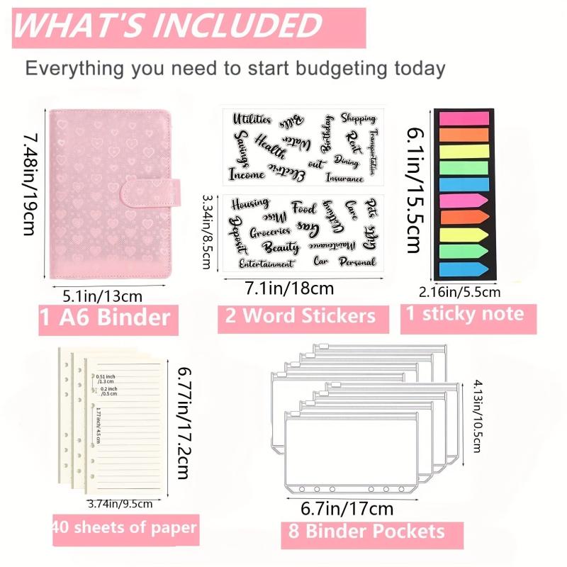 Heart Pattern Budget Binder with Cash Envelopes