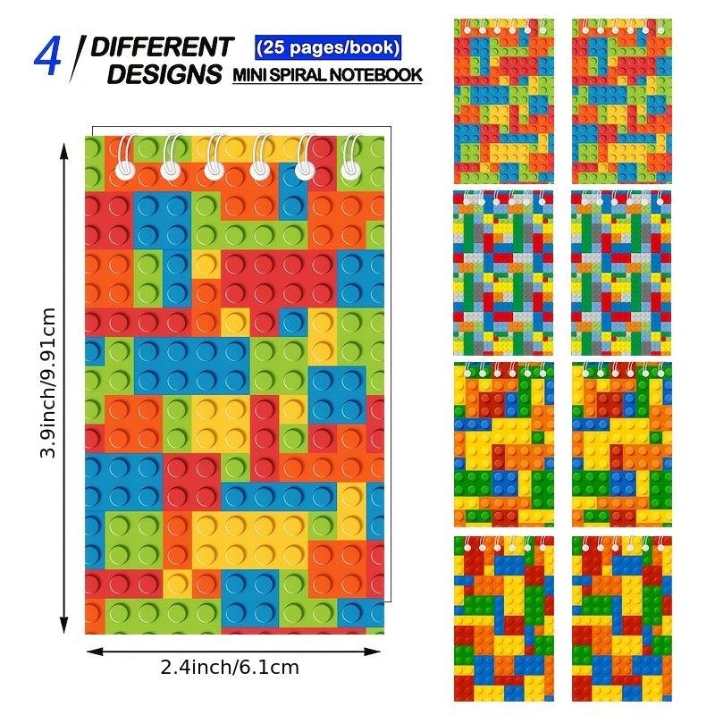 12pcs Mini Building Block Notebooks Spiral Notepads Assorted Brick Styles