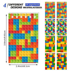 12pcs Mini Building Block Notebooks Spiral Notepads Assorted Brick Styles