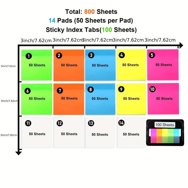 800 Clear Sticky Notes 7.62x7.62 cm 14 Pads Index Sticker Transparent
