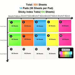 800 Clear Sticky Notes 7.62x7.62 cm 14 Pads Index Sticker Transparent