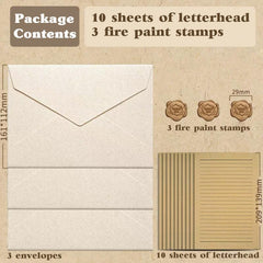 16 Pcs Vintage Stationery Paper & Envelopes Set, 3 Burlap Envelopes, 10 Writing