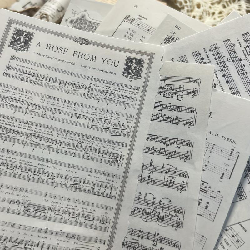 10pcs Retro Music Notation Book Page for Journal DIY Decoration