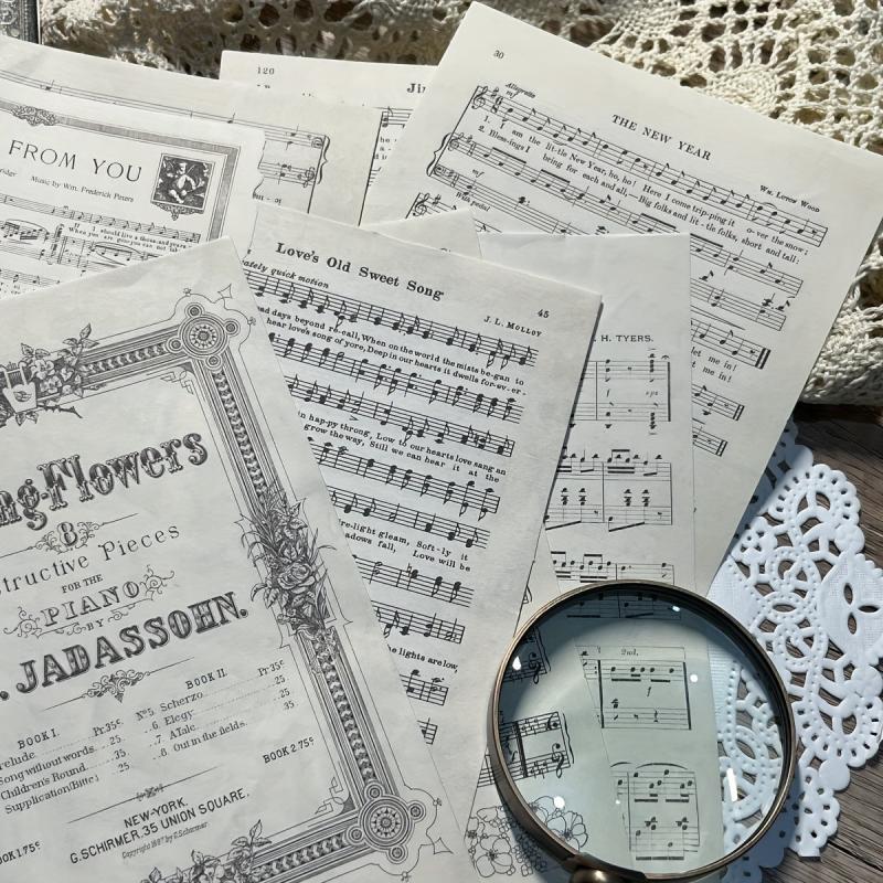 10pcs Retro Music Notation Book Page for Journal DIY Decoration