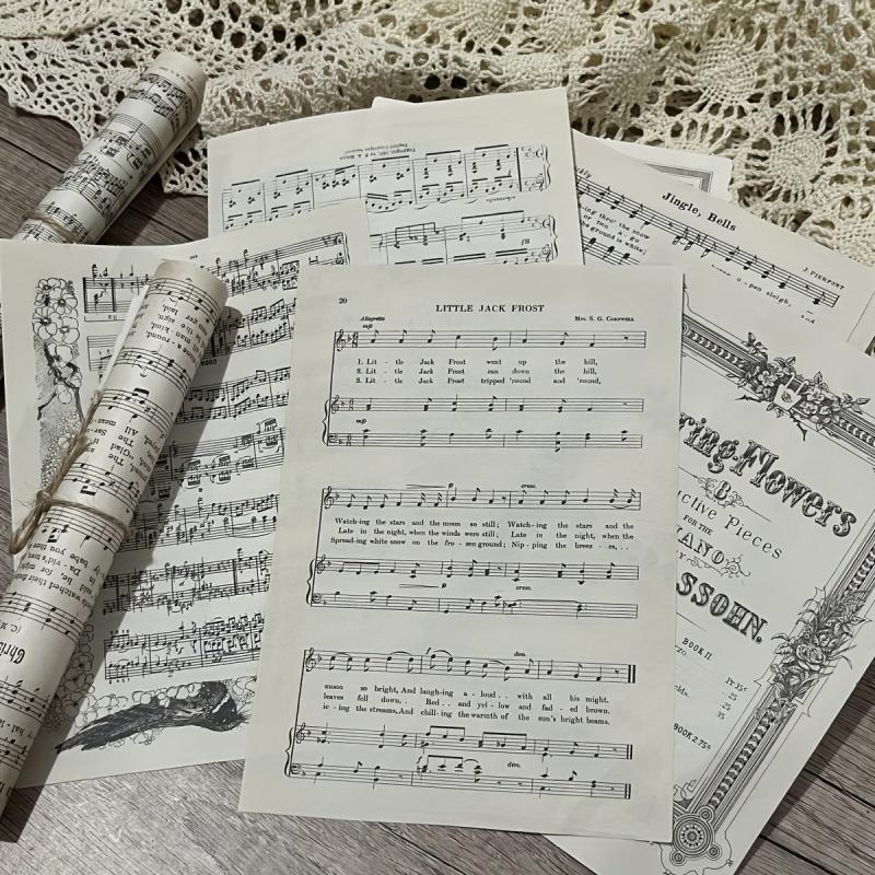 10pcs Retro Music Notation Book Page for Journal DIY Decoration