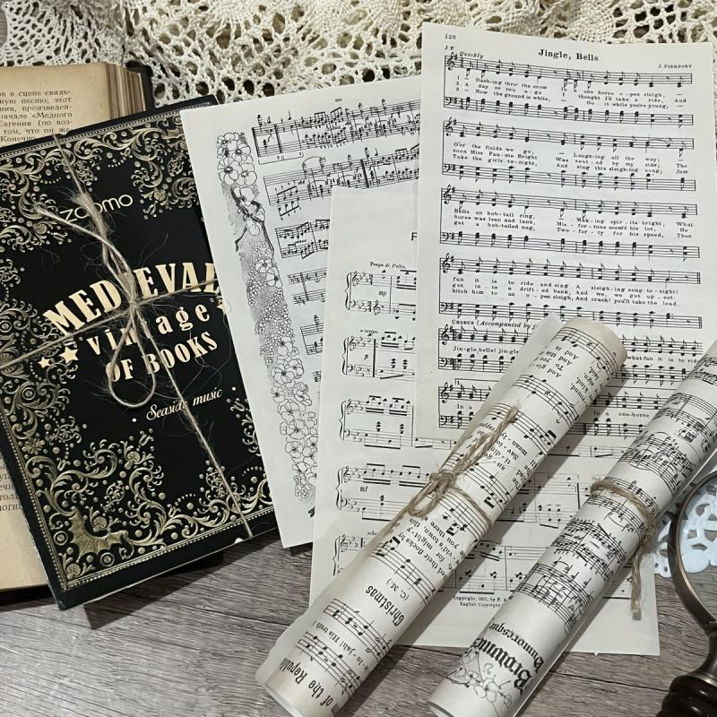 10pcs Retro Music Notation Book Page for Journal DIY Decoration