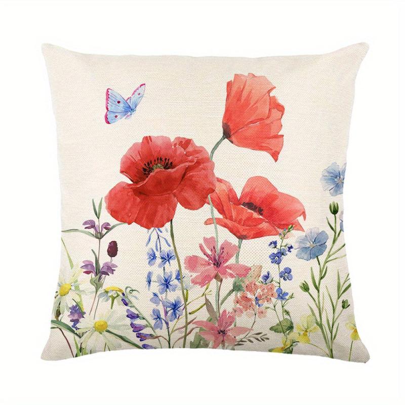 Red Rose Flower Print Throw Pillow Case Cushion Cover 100% Polyester 44x44