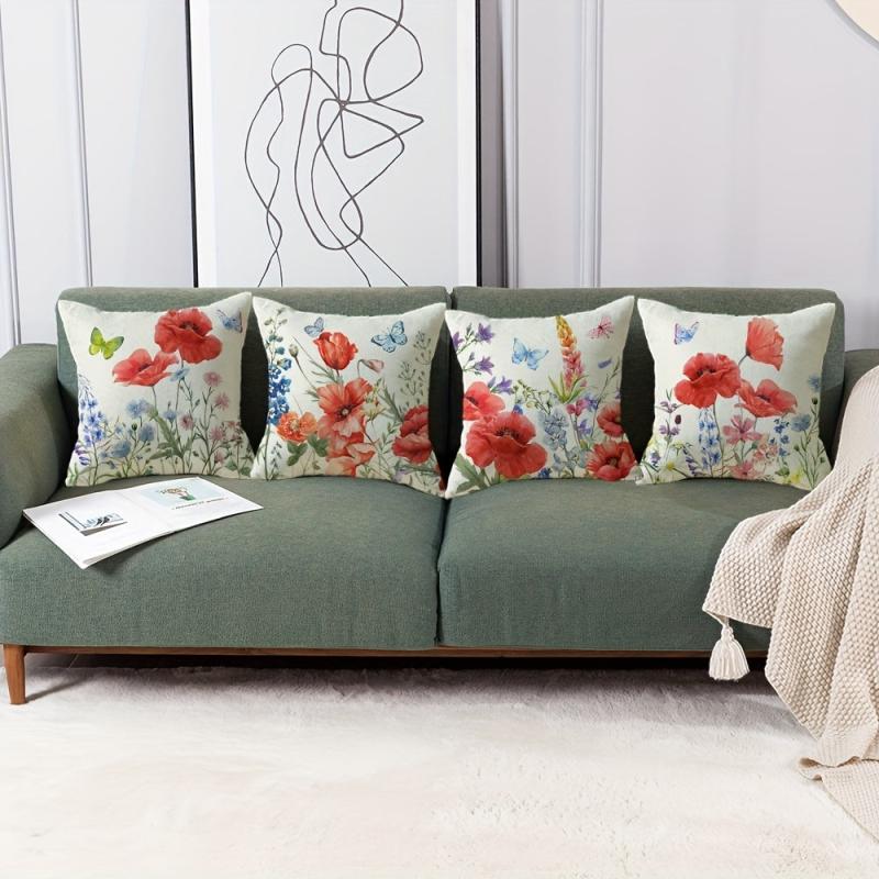 Red Rose Flower Print Throw Pillow Case Cushion Cover 100% Polyester 44x44