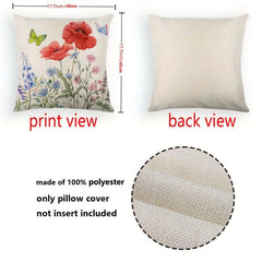 Red Rose Flower Print Throw Pillow Case Cushion Cover 100% Polyester 44x44