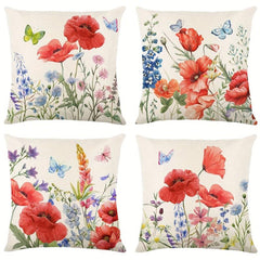 Red Rose Flower Print Throw Pillow Case Cushion Cover 100% Polyester 44x44