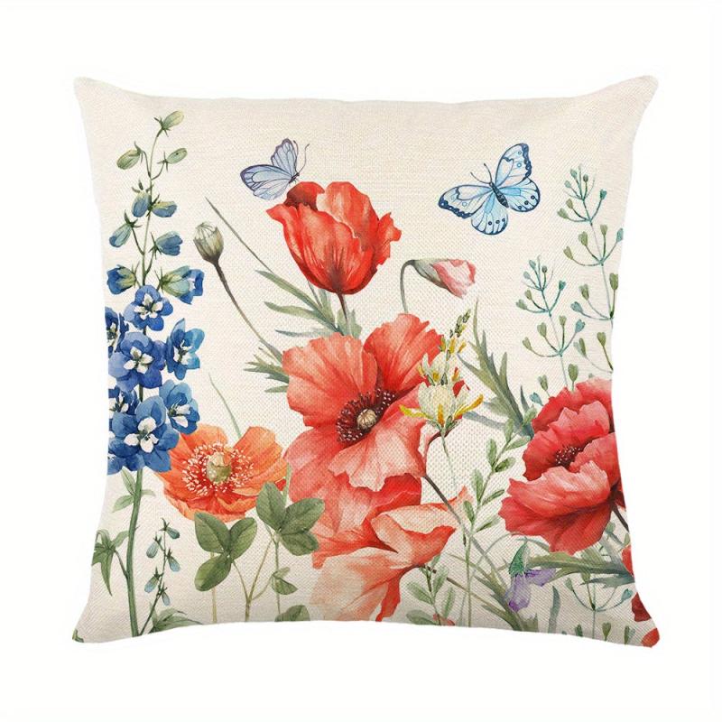 Red Rose Flower Print Throw Pillow Case Cushion Cover 100% Polyester 44x44