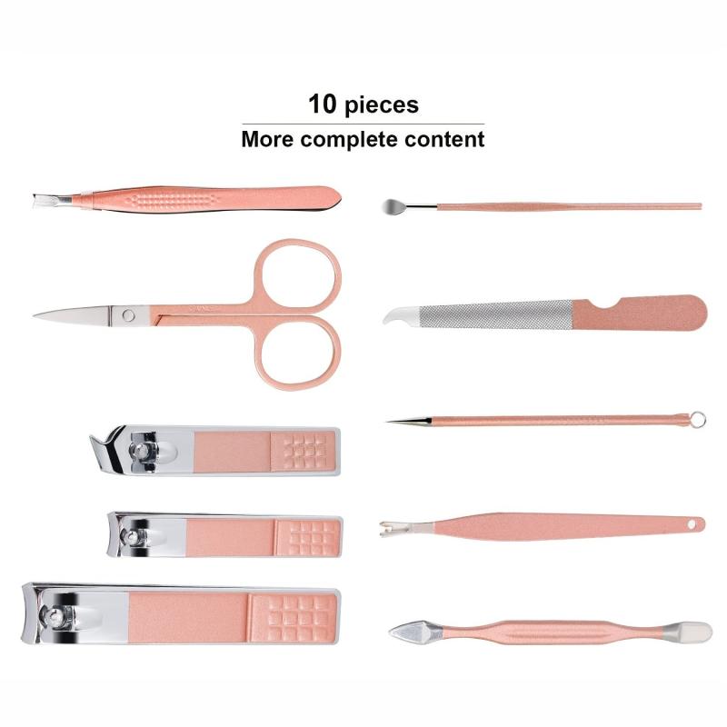 10pcs Pink Nail Scissors Set Manicure Pedicure Cuticle Dead Skin Cutter