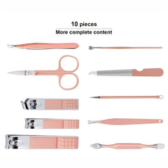 10pcs Pink Nail Scissors Set Manicure Pedicure Cuticle Dead Skin Cutter