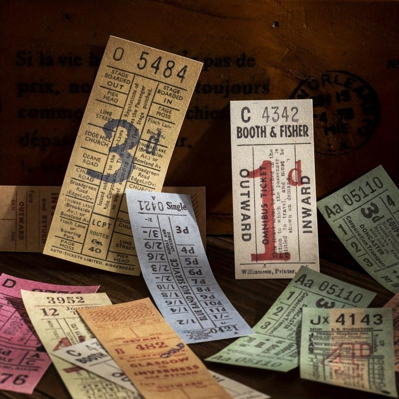 100PCS Retro Tearable Ticket Book Time & Space Series DIY Decorative Labels