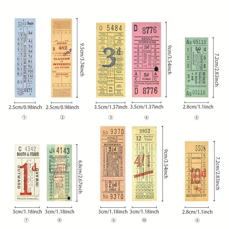 100PCS Retro Tearable Ticket Book Time & Space Series DIY Decorative Labels