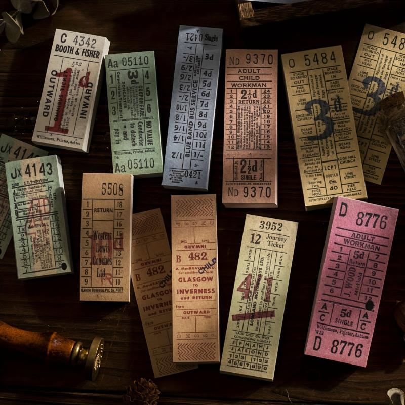 100PCS Retro Tearable Ticket Book Time & Space Series DIY Decorative Labels