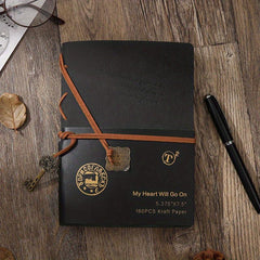 Leather Writing Journal Classic Embossed Travel Notebook & Retro Pendants