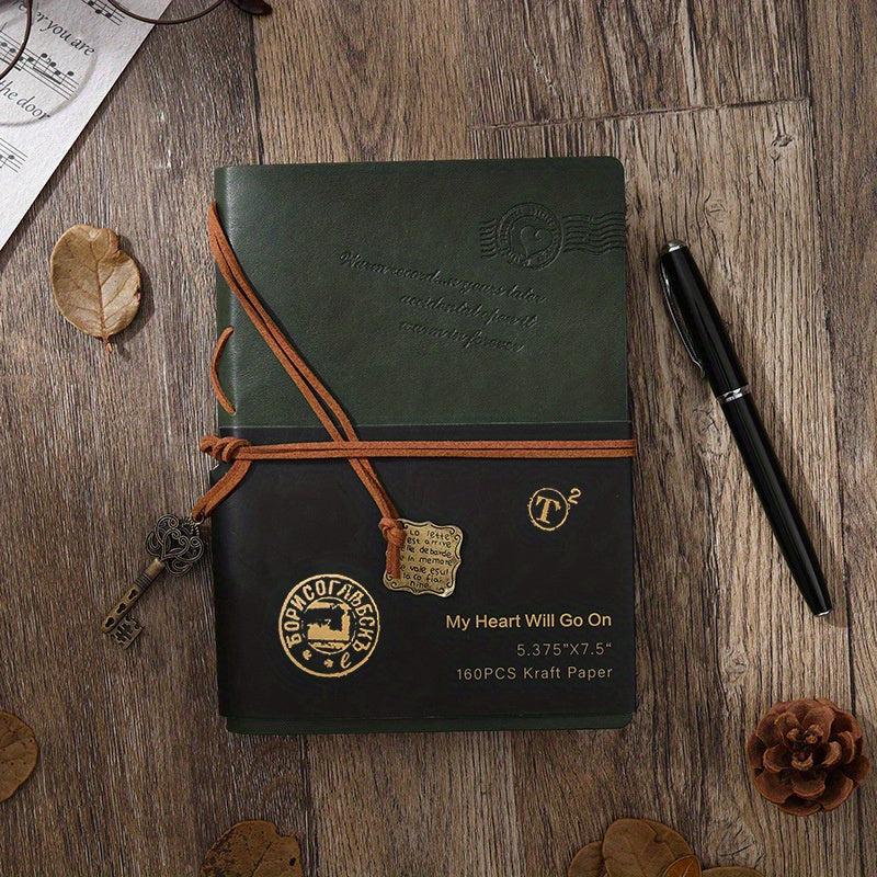 Leather Writing Journal Classic Embossed Travel Notebook & Retro Pendants
