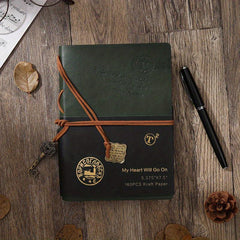 Leather Writing Journal Classic Embossed Travel Notebook & Retro Pendants