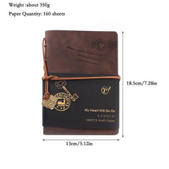 Leather Writing Journal Classic Embossed Travel Notebook & Retro Pendants