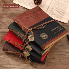 Leather Writing Journal Classic Embossed Travel Notebook & Retro Pendants
