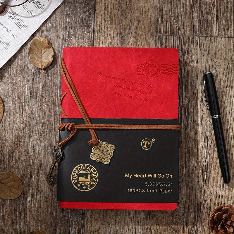 Leather Writing Journal Classic Embossed Travel Notebook & Retro Pendants