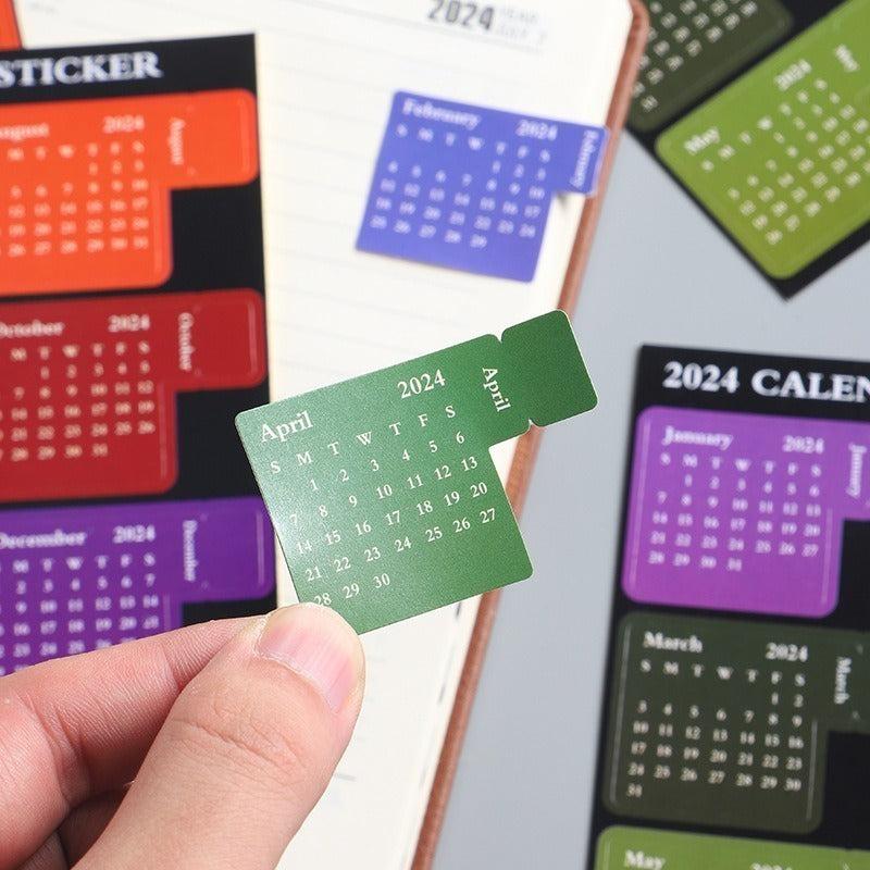 12Months Waterproof Paper Calendar Index Label Sticker Set