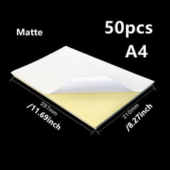 A4 Self Adhesive Sticker Labels - Matte or Glossy Finish - 50 Sheets
