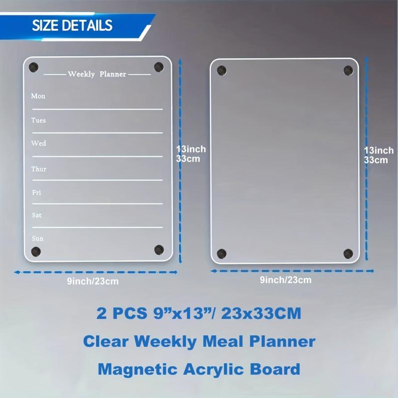 2pcs Clear Weekly Meal Planner Magnetic Acrylic Board for Fridge