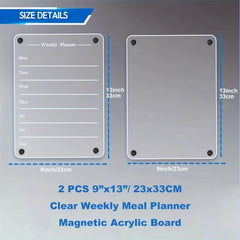 2pcs Clear Weekly Meal Planner Magnetic Acrylic Board for Fridge