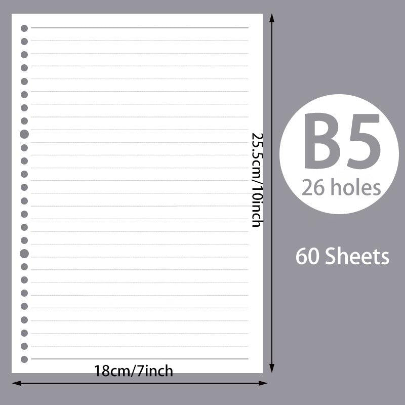 60pcs A5 B5 Horizontal Line Loose Leaf Paper Refill 20 Holes 26 Holes