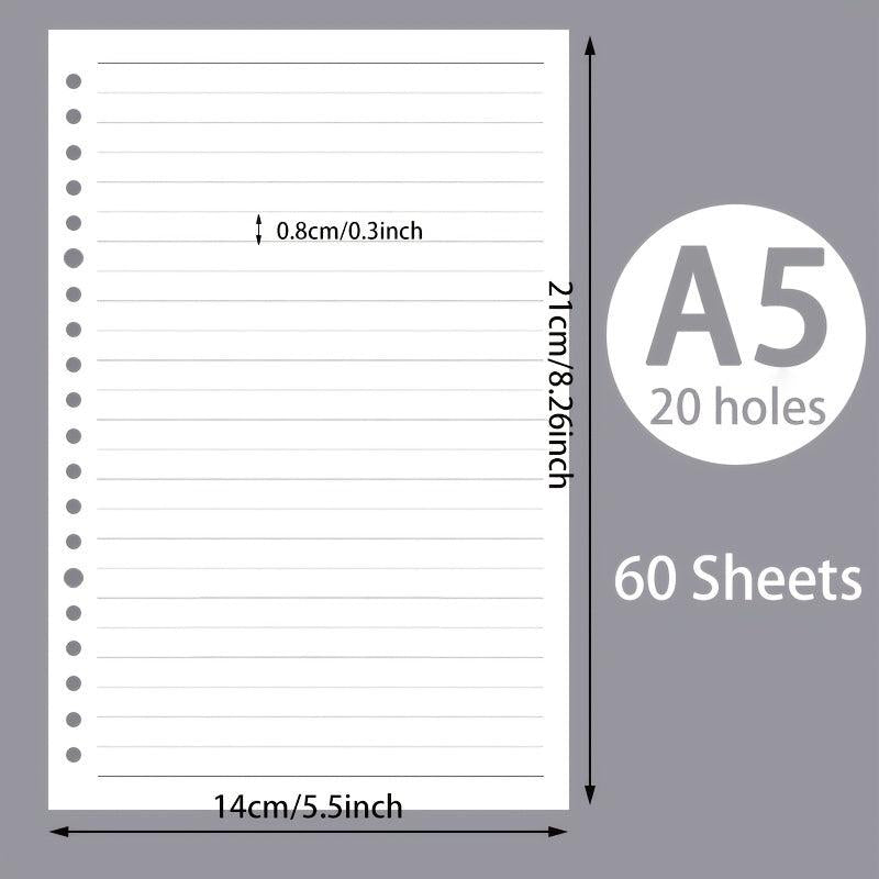60pcs A5 B5 Horizontal Line Loose Leaf Paper Refill 20 Holes 26 Holes