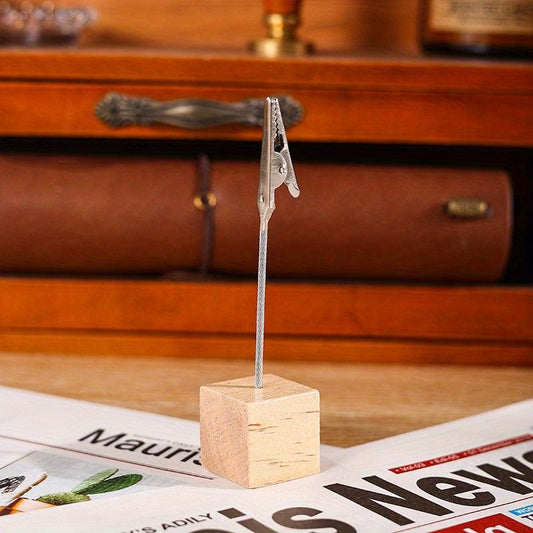Retro Style Wooden Photo Note Clip Table Display Stand Holder