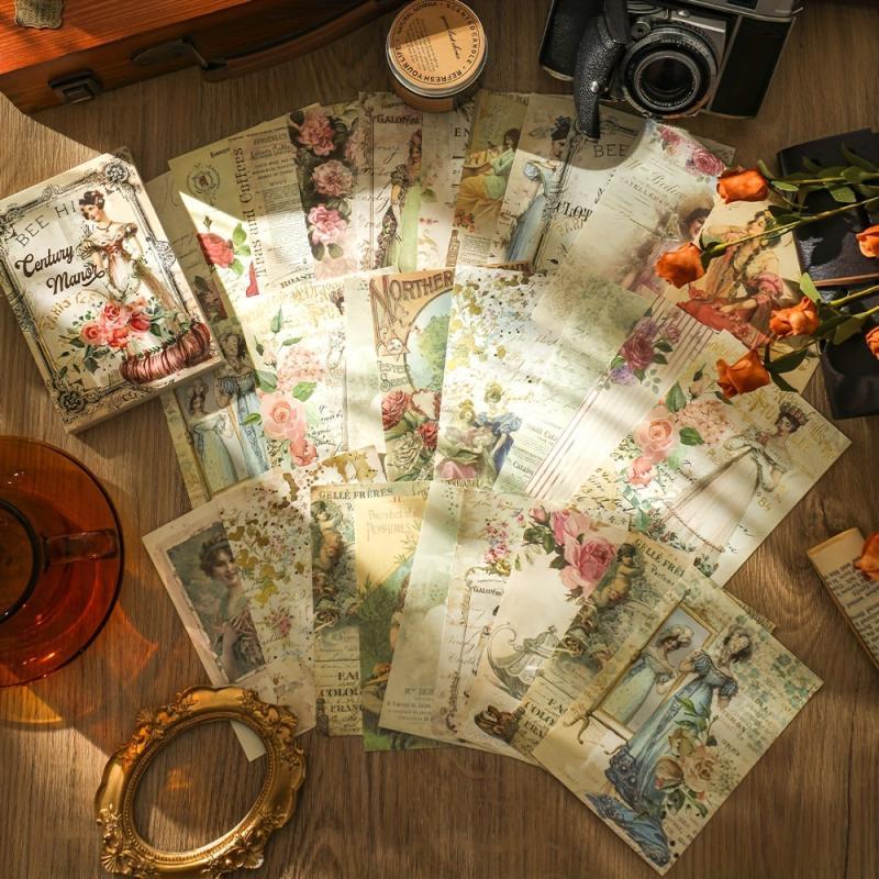 100 Sheets Vintage Scrapbook Paper Retro Character Images DIY Journaling