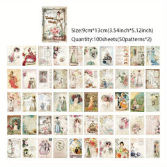 100 Sheets Vintage Scrapbook Paper Retro Character Images DIY Journaling