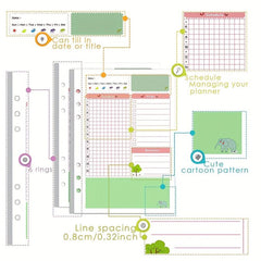 Colorful A5 Planner Inserts & Refills, 6 Ring Binder, PVC Pouch