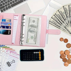 Purple Pink Macaron PU Leather Binder Cash Budget Ledger Notebook
