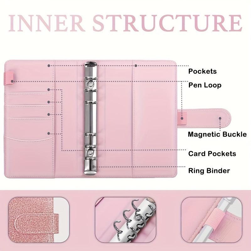 Purple Pink Macaron PU Leather Binder Cash Budget Ledger Notebook
