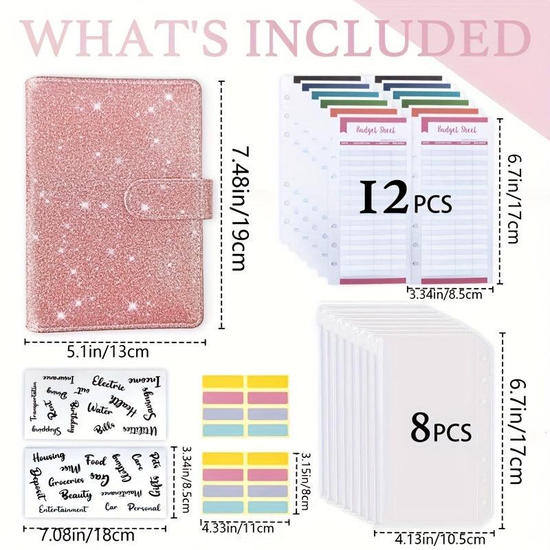 Purple Pink Macaron PU Leather Binder Cash Budget Ledger Notebook