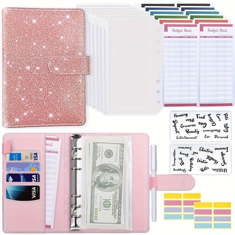 Purple Pink Macaron PU Leather Binder Cash Budget Ledger Notebook