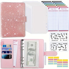 Purple Pink Macaron PU Leather Binder Cash Budget Ledger Notebook