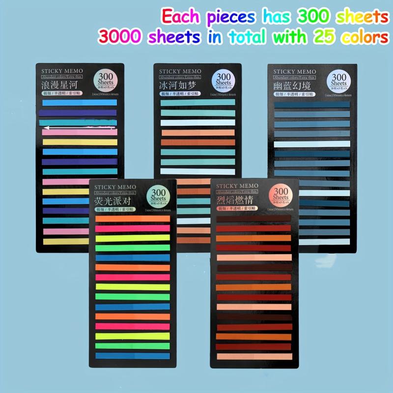 300 Sheets Transparent Highlighter Tape Sticky Tabs Short Strips Page Markers
