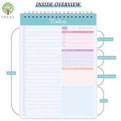 Undated Spiral Daily Planner Notebook 8.5x5.5, 52 Sheets