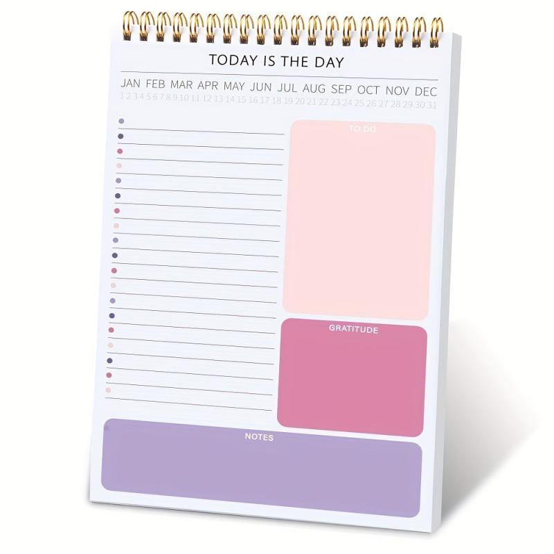 Undated Spiral Daily Planner Notebook 8.5x5.5, 52 Sheets