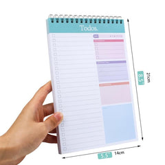 Undated Spiral Daily Planner Notebook 8.5x5.5, 52 Sheets